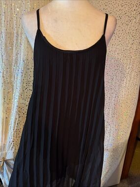 Black Pleated Chiffon Spaghetti Strap Slip Dress